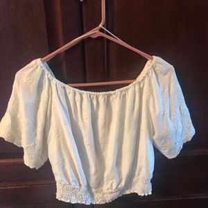 white cropped off the shoulder blouse
